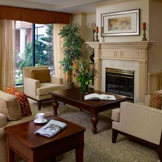 A cozy living room with elegant furniture and a fireplace.
