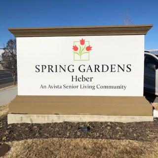 Sign for Spring Gardens Heber, an assisted senior living community.