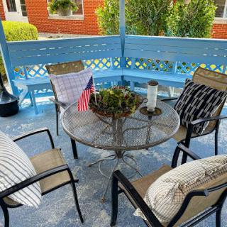 A cozy outdoor seating area perfect for relaxation.
