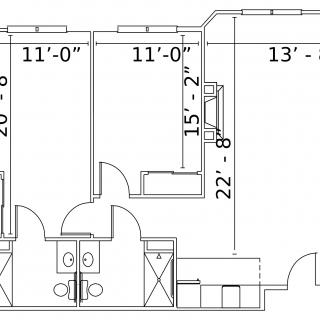 A detailed architectural floor plan showing room dimensions and layout.