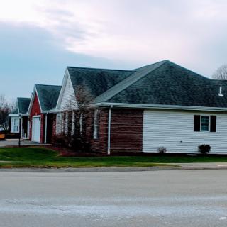 A view of residential buildings in a suburban setting.