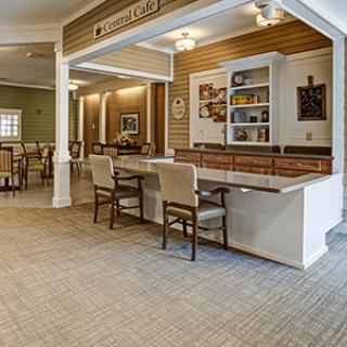A welcoming lobby area with seating and a reception desk.