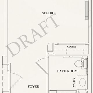 Draft layout of a studio apartment floor plan.