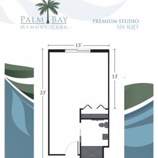 Floor plan of a premium studio apartment at Palm Bay Resort with dimensions 12x17 feet.
