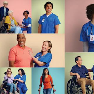 A vibrant collage showcasing healthcare professionals and patients, highlighting the importance of compassion and community in care.