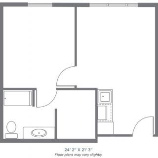 A simple floor plan showing a bathroom and an adjoining room.