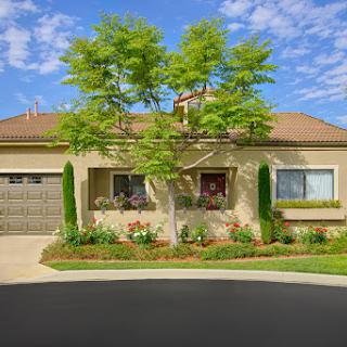 A charming residential home surrounded by lush greenery and a bright blue sky.