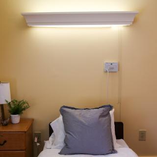 A cozy corner of a bedroom featuring soft lighting, comfortable bedding, and a touch of greenery.