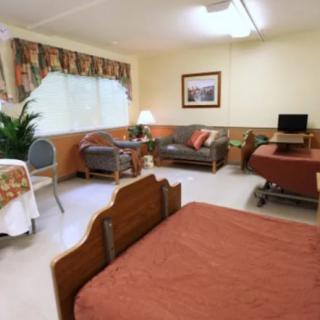 A cozy room with a bed, sofa, and various furnishings.