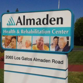 Sign for Almaden Health & Rehabilitation Center on Los Gatos Almaden Road.