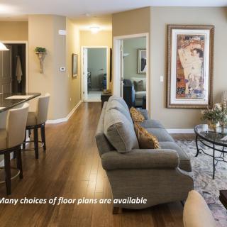 A modern living room interior with comfortable seating and stylish decor.