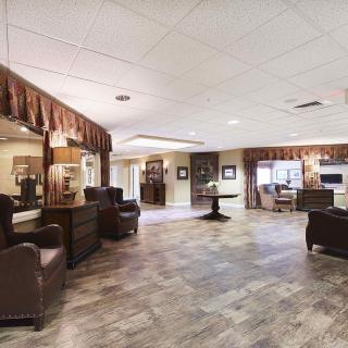 A spacious lobby area with comfortable seating and stylish decor.