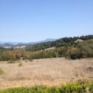 A scenic view of rolling hills and dry grasslands under a clear blue sky.