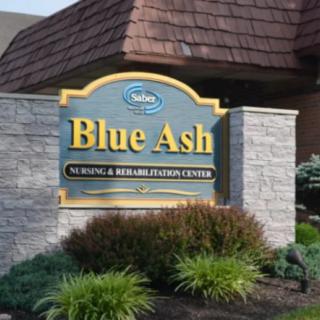 A welcoming entrance sign for Blue Ash surrounded by landscaped greenery.