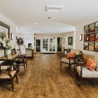 A well-decorated lobby with comfortable seating and elegant decor.