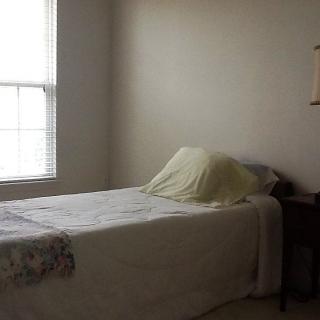 A minimalist bedroom with a single bed and a window letting in natural light.