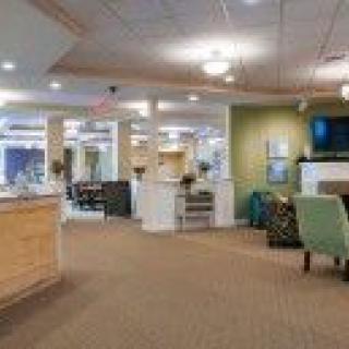 A modern lobby with comfortable seating and a welcoming atmosphere.