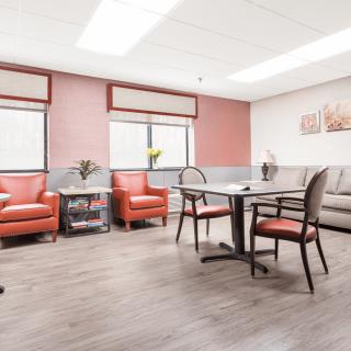 A modern living room with comfortable seating and stylish decor.