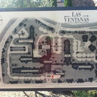 A map of the Las Ventanas community showing building layouts and pathways.