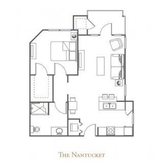 Floor plan of an apartment indicating room layout and interior design.