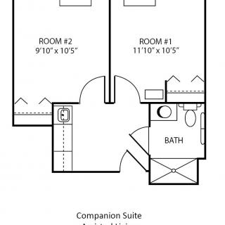 Companion suite floor plan with two rooms and a shared bathroom.