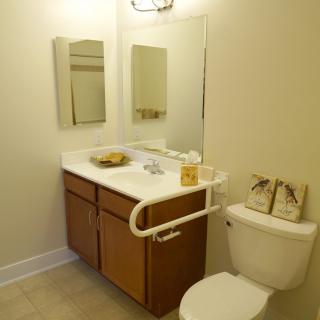 A small bathroom with a sink, mirror, and toilet.