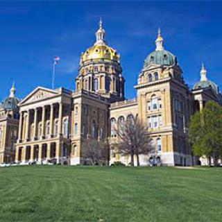 The Iowa State Capitol building with its prominent golden dome.