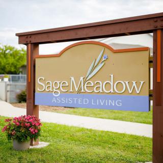 Sign for Sage Meadow Assisted Living facility.