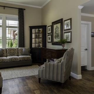 A cozy living room with stylish furniture and elegant decor.