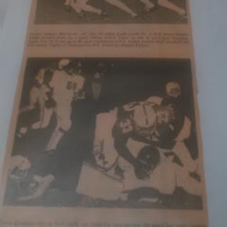 A vintage newspaper clipping showcasing dynamic football action.