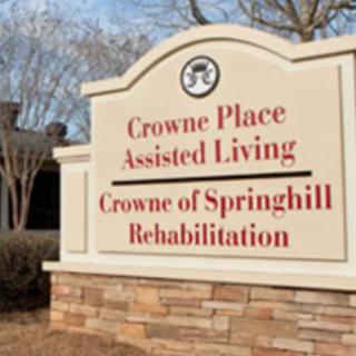 Sign for Crowne Place Assisted Living and Crowne of Springhill Rehabilitation.