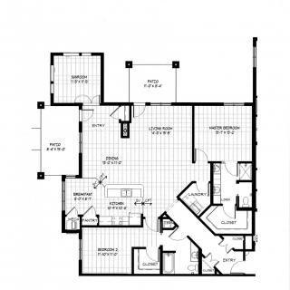 A detailed floor plan of a residential house, showcasing the arrangement of rooms and spaces.