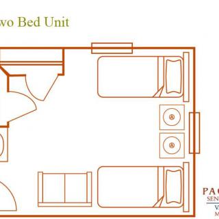 Floor plan of a two-bed apartment unit.