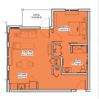 A detailed floor plan of an apartment showing the layout of rooms and spaces.