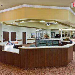 A welcoming reception area with modern furnishings and a homey atmosphere.