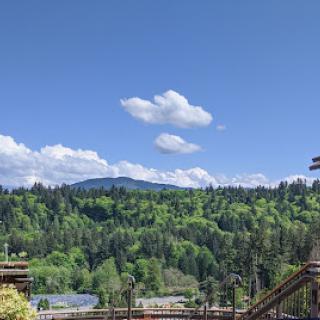 A serene view of lush green hills under a clear blue sky.