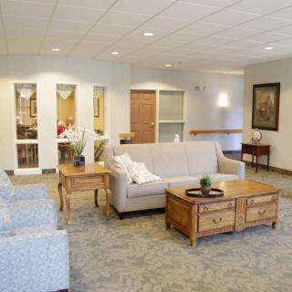 A cozy living room with comfortable seating and warm decor.
