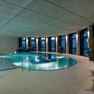 A luxurious indoor pool with modern design elements, perfect for relaxation.