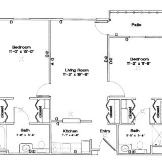 A floor plan layout of an apartment with details of rooms and dimensions.