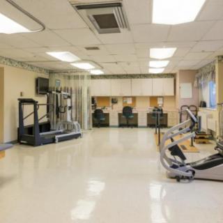 A clean gym interior with various exercise equipment including treadmills and cardio machines.
