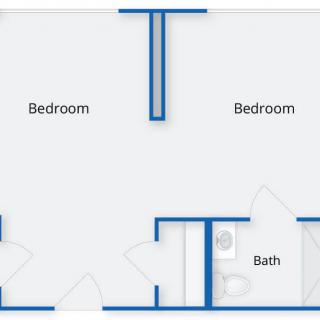 A simple floor plan showing two bedrooms and a bathroom.