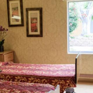 A serene spa massage room with two beds, adorned with elegant decor and soft lighting.