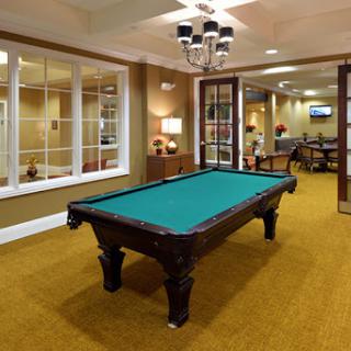 A cozy game room featuring a pool table, perfect for socializing and leisure activities.