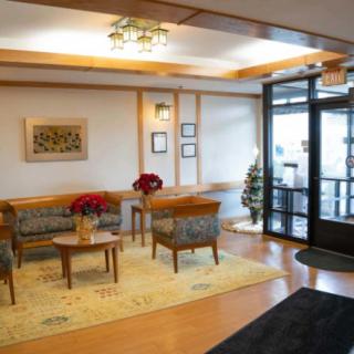 A cozy lobby area with comfortable seating and tasteful decor.