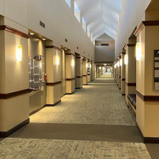 A well-lit interior hallway showcasing modern architectural design.