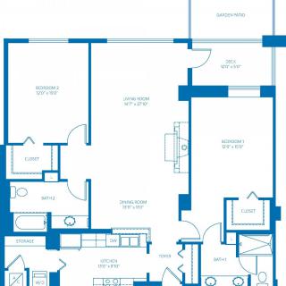 A detailed floor plan of an apartment showing various rooms and their layout.