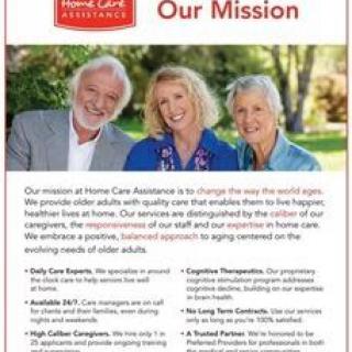 A flyer detailing the mission of a home care service for elderly individuals.