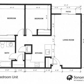 A floor plan layout of a two-bedroom apartment.