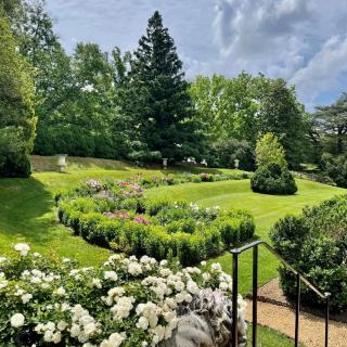 A beautifully maintained garden with lush greenery and vibrant flowers.