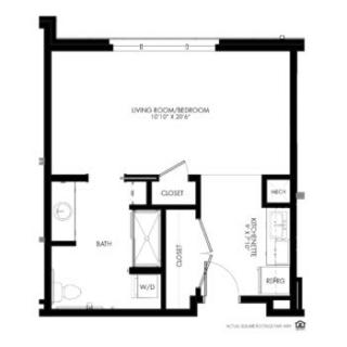 A floor plan illustrating the layout of a small living space.